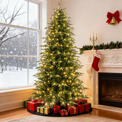 6FT/7.5FT/8FT Pre-lit Artificial Christmas Tree, Hinged Xmas Tree with 1195 Branch Tips