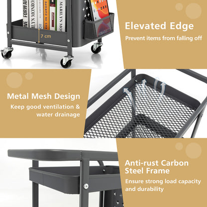 3-Tier Rolling Storage Cart with DIY Dual Pegboards, 2 Baskets, 4 Removable Hooks