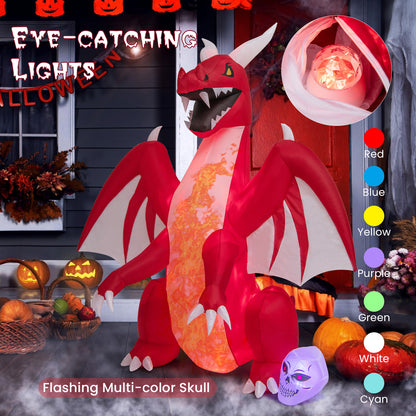 8 FT Halloween Inflatable Fire Dragon, Flash Blow up Lighted Inflatables with Multi-Color Skull