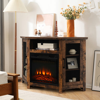 Corner Fireplace TV Stand with LED Lights for TVs up to 50”, Modern Entertainment Center with Electric Fireplace