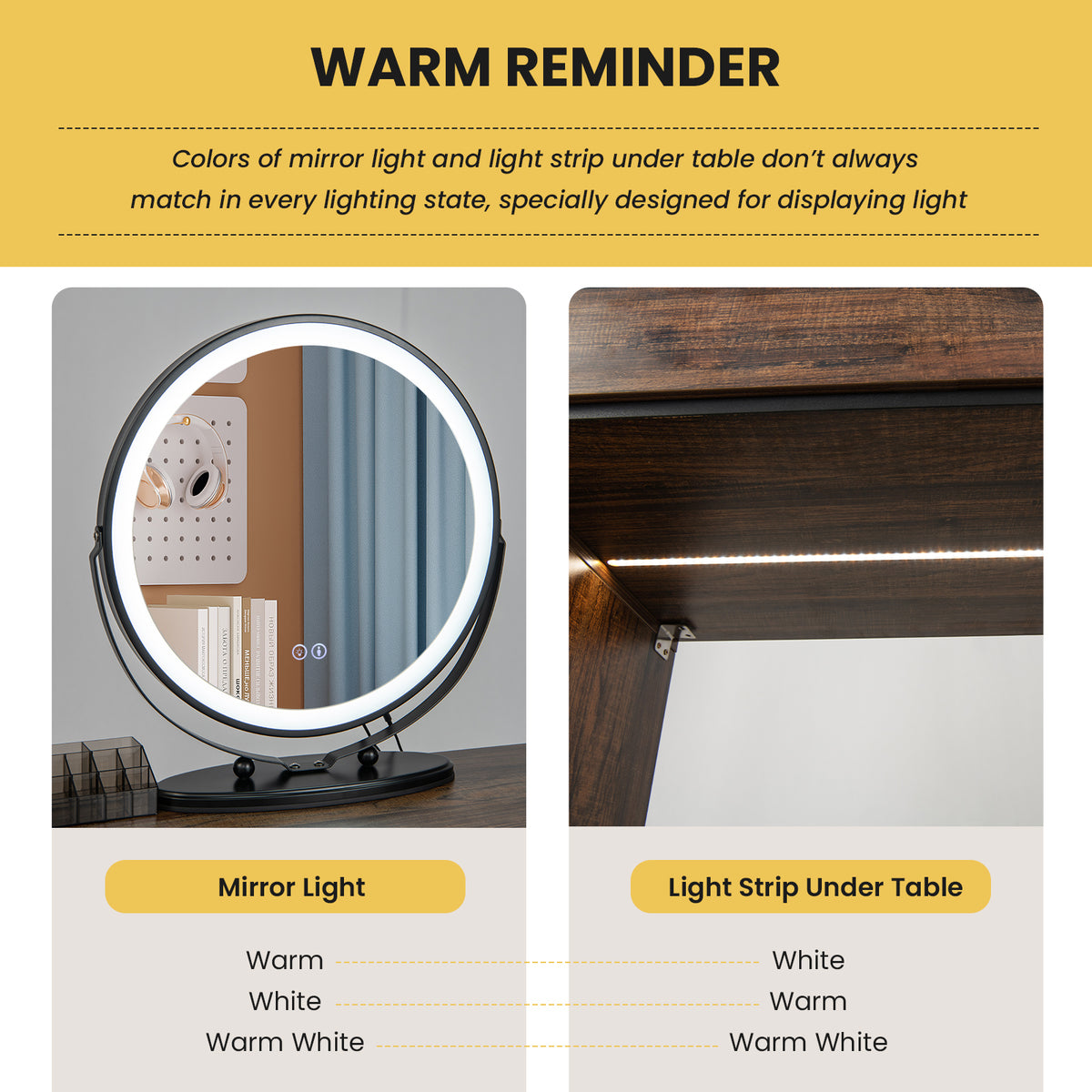 Vanity Table Set with 3-Color Lighted Swivel Touch Screen Mirror, Dressing Table Set with Human Body Induction
