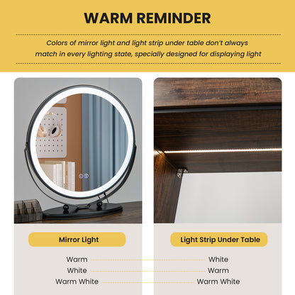 Vanity Table Set with 3-Color Lighted Swivel Touch Screen Mirror, Dressing Table Set with Human Body Induction