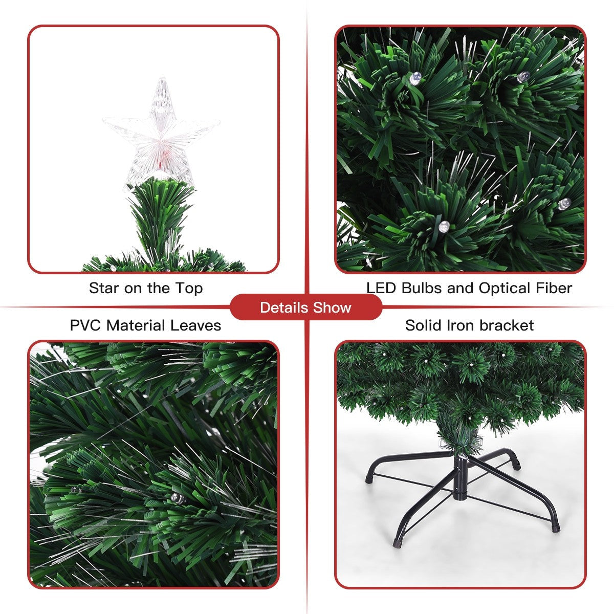 Artificial Christmas Tree Pre-Lit Optical Fiber Tree 8 Flash Modes - GoflameUS