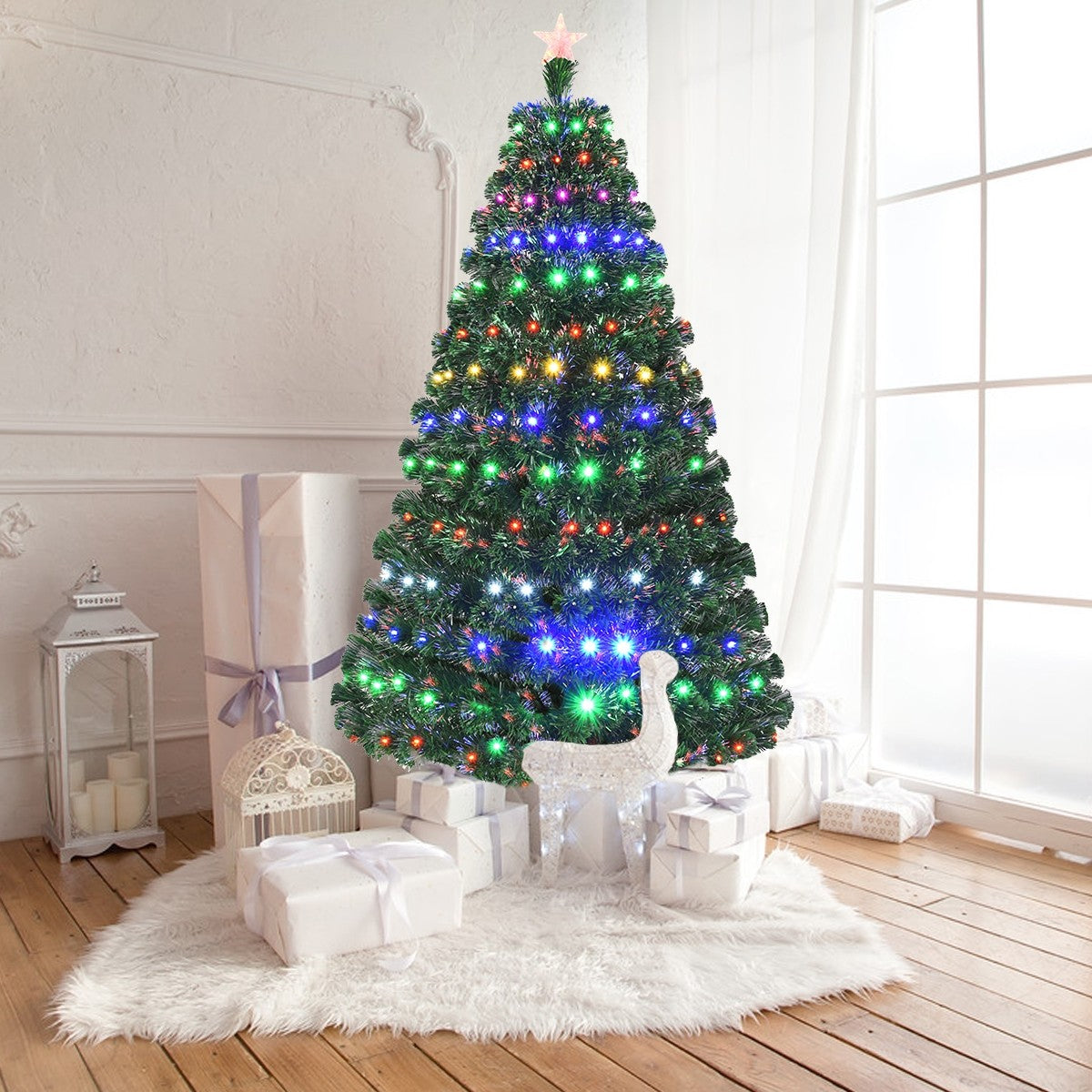 Artificial Christmas Tree Pre-Lit Optical Fiber Tree 8 Flash Modes - GoflameUS
