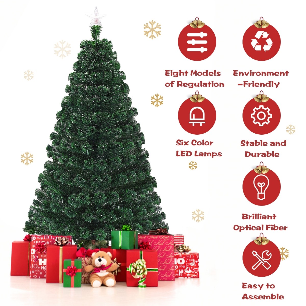 Artificial Christmas Tree Pre-Lit Optical Fiber Tree 8 Flash Modes - GoflameUS