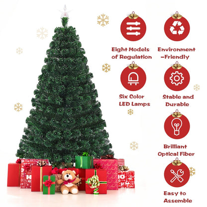 Artificial Christmas Tree Pre-Lit Optical Fiber Tree 8 Flash Modes - GoflameUS