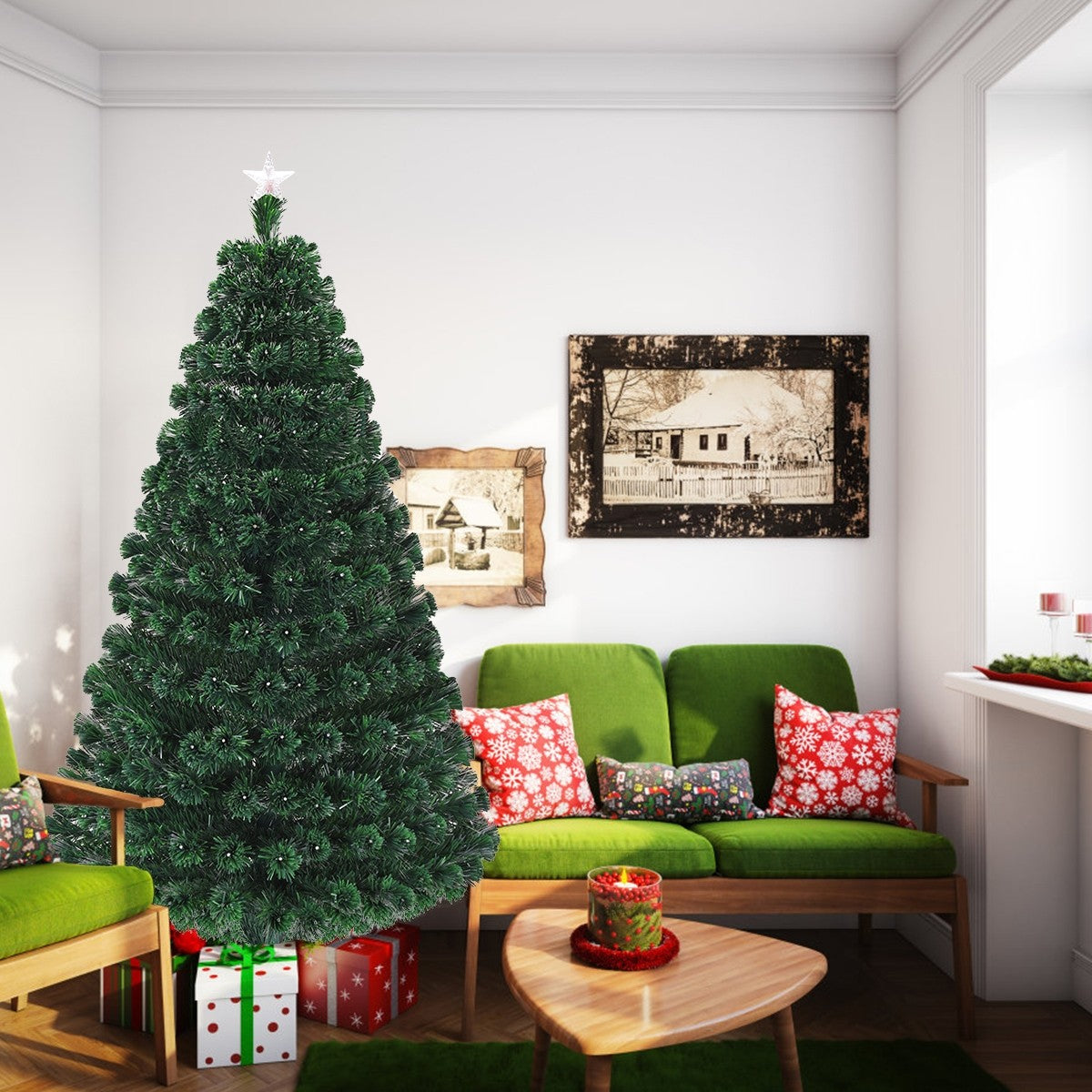 Artificial Christmas Tree Pre-Lit Optical Fiber Tree 8 Flash Modes - GoflameUS