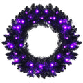 24' Black Halloween Wreath, Pre-lit Artificial Christmas Wreath