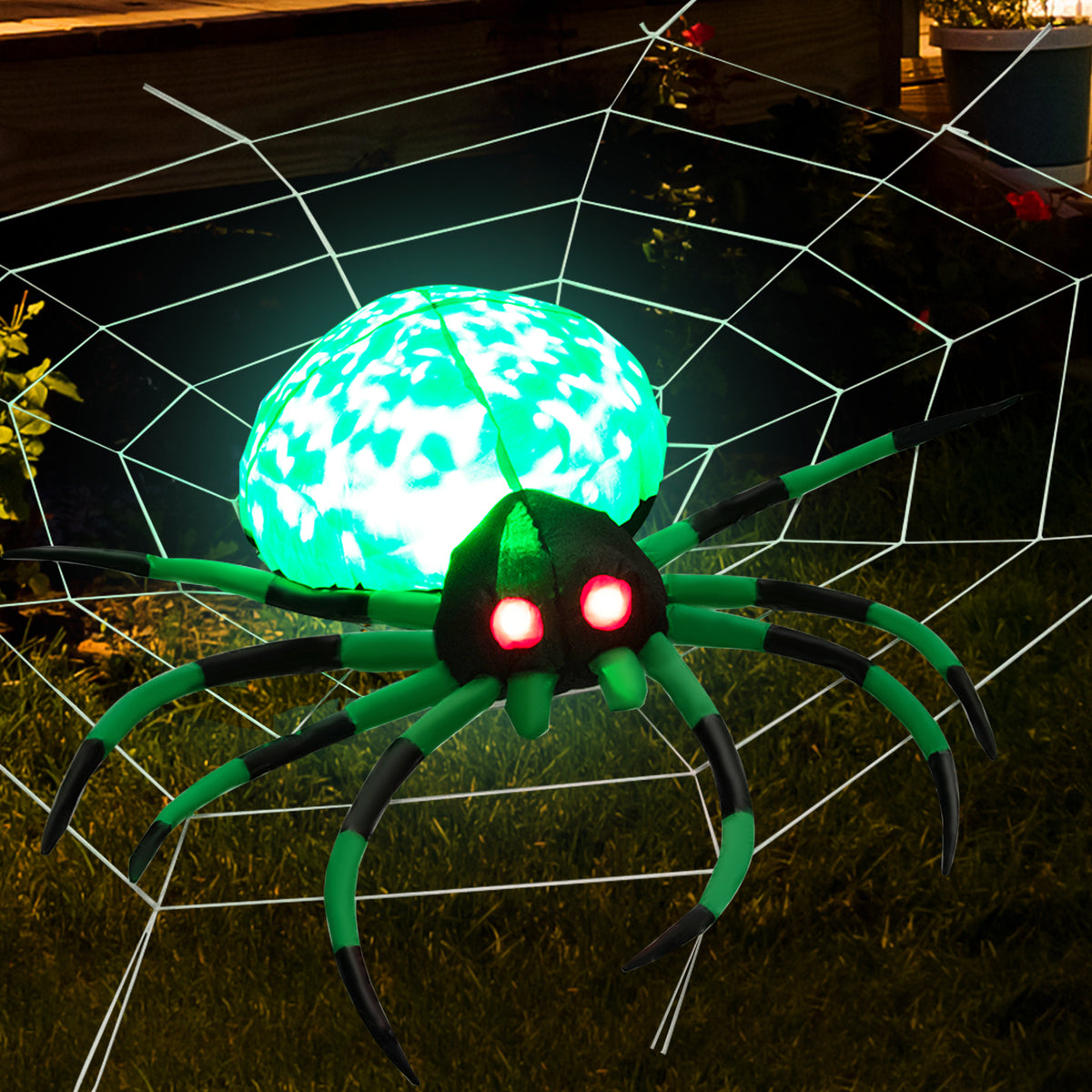 Halloween Inflatable Spider with Web, 5FT Blow Up Yard Decoration with Colorful Magic Light