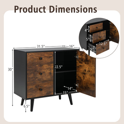 Storage Cabinet with Door & 3 Drawers, Mid-Century Floor Cabinet with Adjustable Shelf