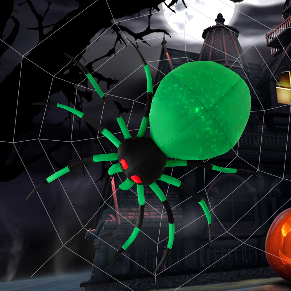 Halloween Inflatable Spider with Web, 5FT Blow Up Yard Decoration with Colorful Magic Light