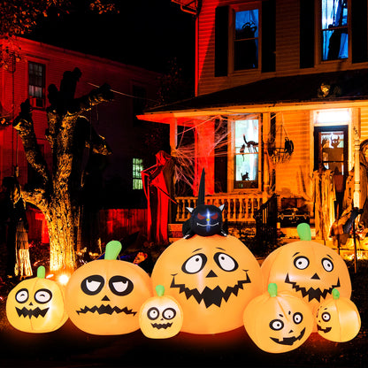 8FT Long Halloween Inflatable Pumpkin, 4 Pumpkins Patch Halloween Decoration with Black Cat and Built-in LED Lights