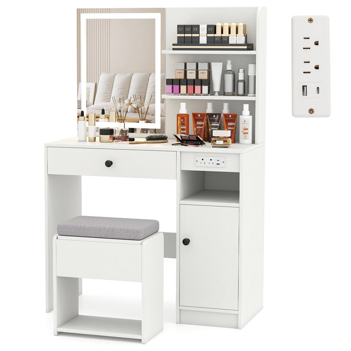 Makeup Vanity Set with Mirror and Lights, Vanity Desk with Charging Station
