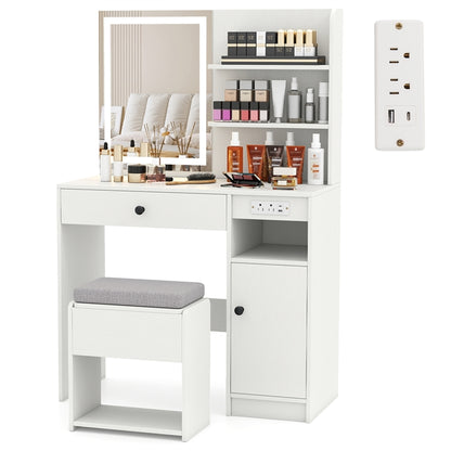 Makeup Vanity Set with Mirror and Lights, Vanity Desk with Charging Station