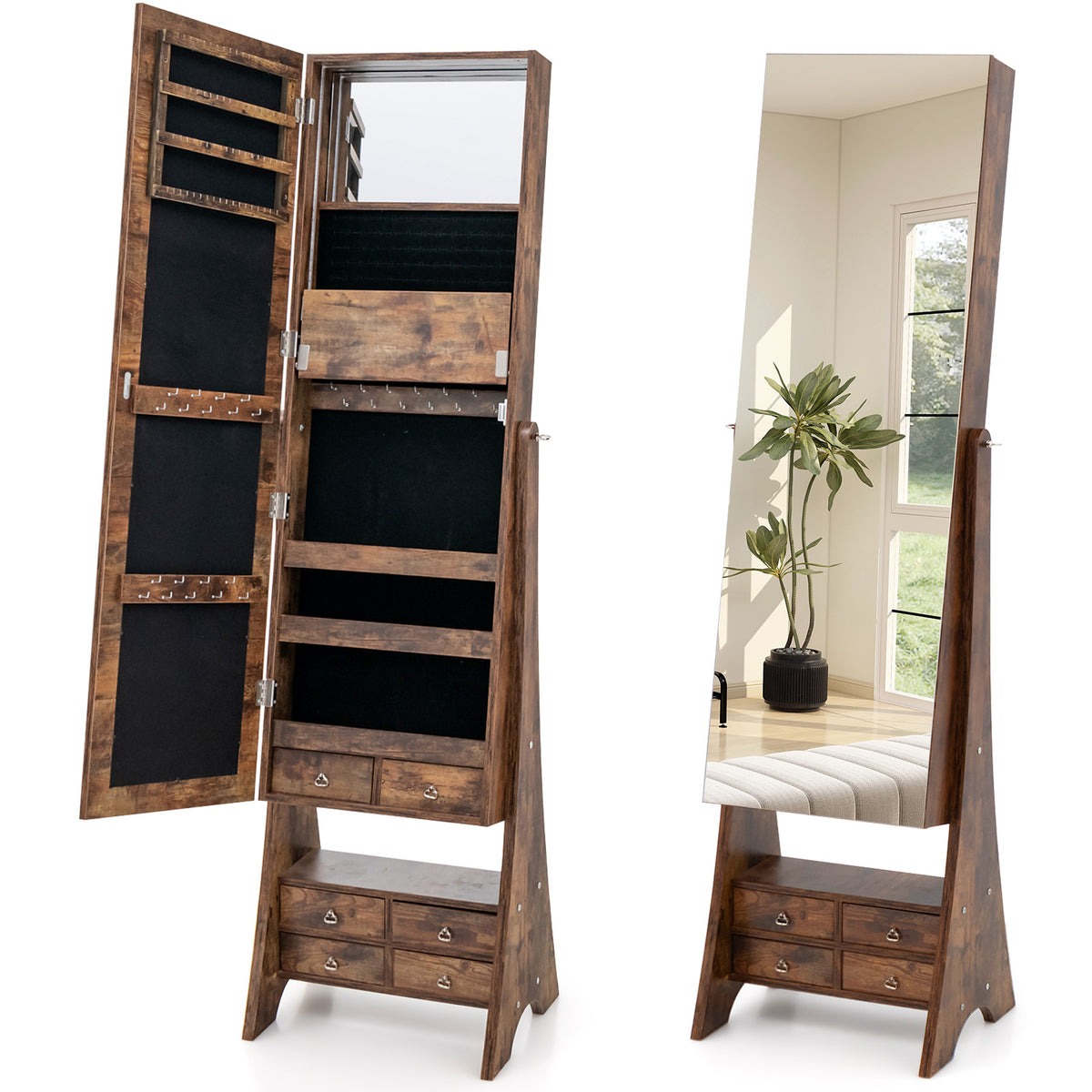 Jewelry Cabinet Freestanding, LED Lighted Jewelry Armoire with Full-length Frameless Mirror