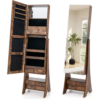 Jewelry Cabinet Freestanding, LED Lighted Jewelry Armoire with Full-length Frameless Mirror