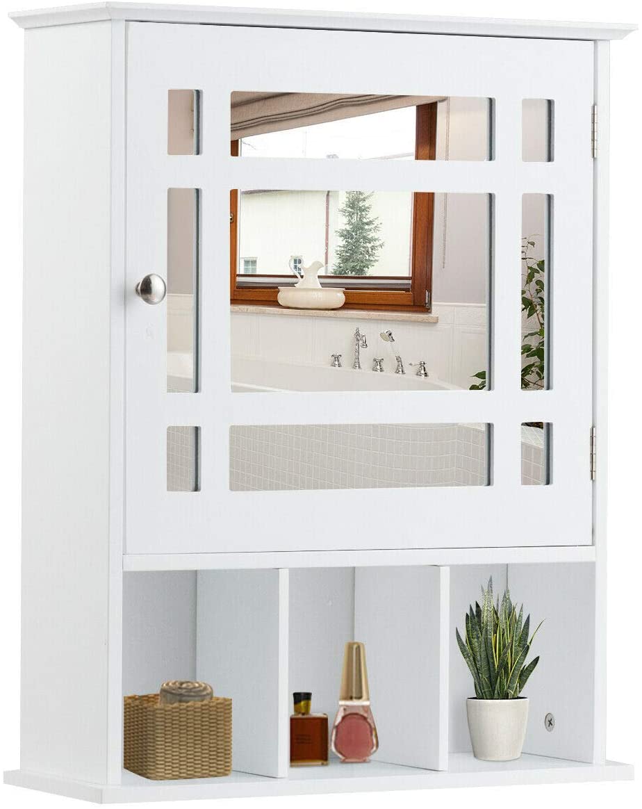 Bathroom Medicine Cabinet with Mirror, Wall Mounted Hanging Storage Organizer with Adjustable Shelf