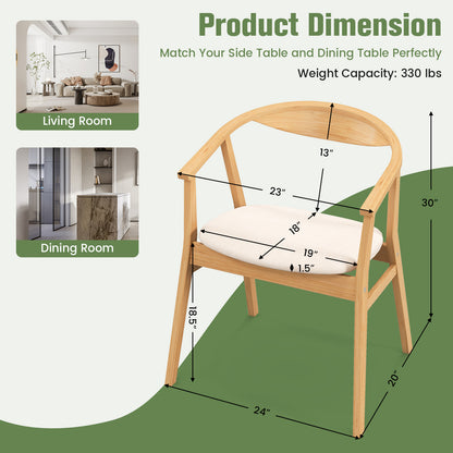 Bamboo Accent Chair, Mid-Century Modern Armchair with Padded Seat, Curved Backrest and Wrap-Around Armrest