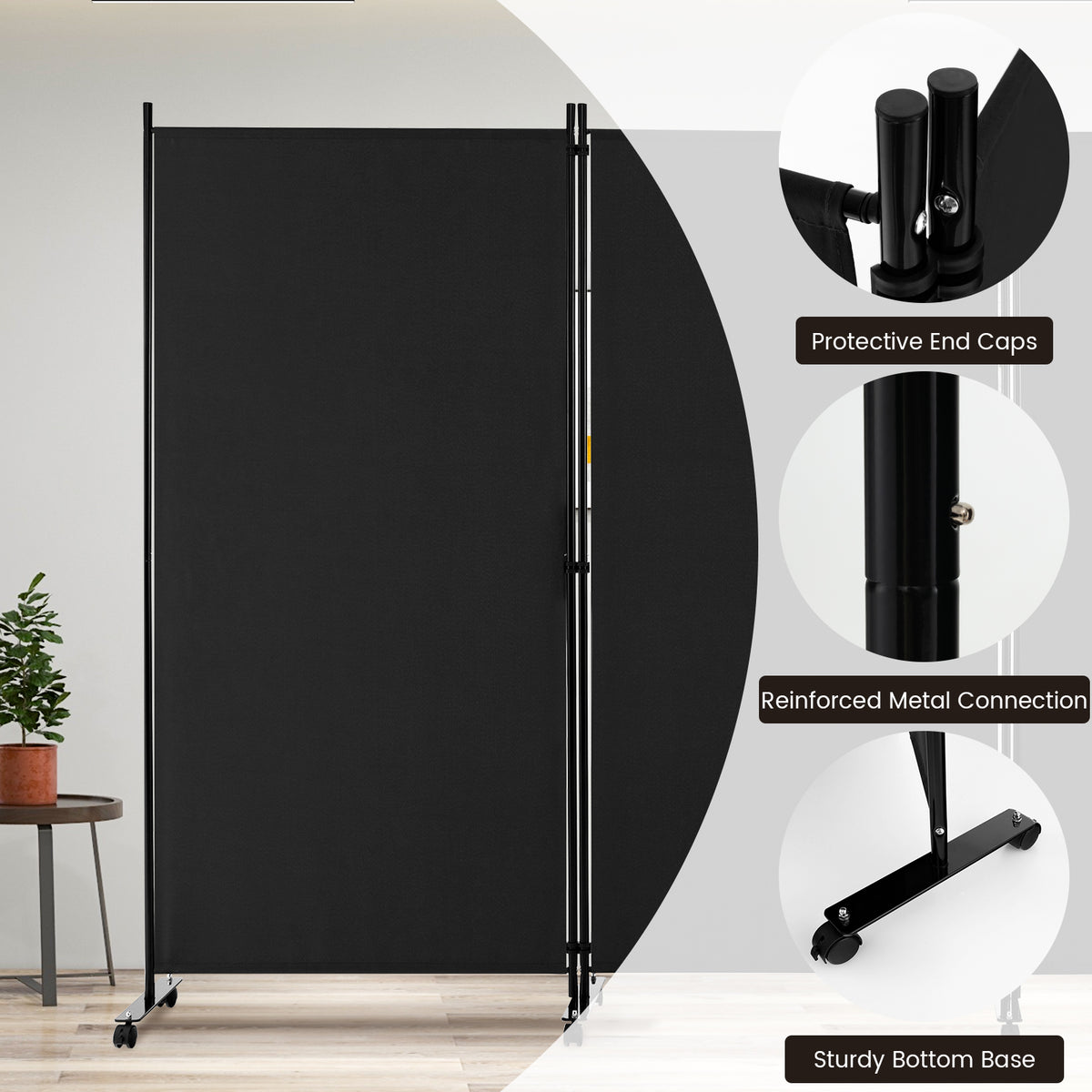 3 Panel Folding Room Divider, 6FT Rolling Privacy Screen with Lockable Wheels