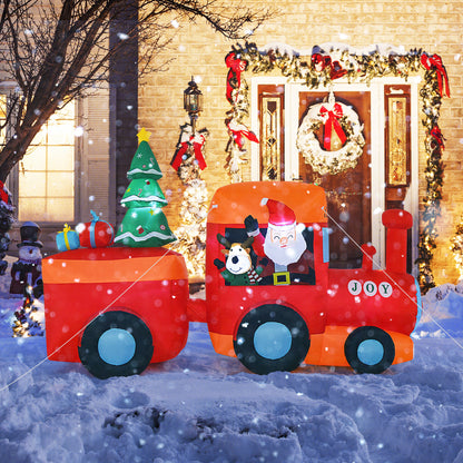 8.5FT Christmas Inflatable Train Decoration, Lighted Christmas Train with Santa Claus