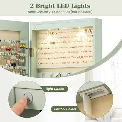 Jewelry Cabinet Wall Door Mounted, 47.5” Frameless Full Length Mirror with Storage & LED Lights