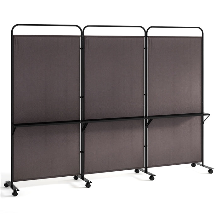 3 Panel Room Divider with Storage Shelves, 6FT Folding Privacy Screen with Lockable Wheels