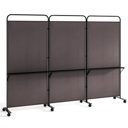 3 Panel Room Divider with Storage Shelves, 6FT Folding Privacy Screen with Lockable Wheels
