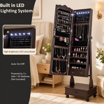 Jewelry Cabinet Armoire Freestanding, Lockable Jewelry Organizer with 3-position Adjustable Angle