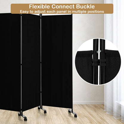 4 Panel Folding Room Divider, 6FT Rolling Privacy Screen with Lockable Wheels