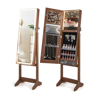 Jewelry Cabinet Armoire with Full Length Mirror, Freestanding Jewelry Cabinet with 3-Color LED Lights