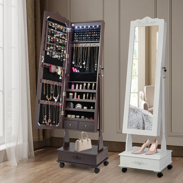 Jewelry Cabinet Armoire Freestanding, Lockable Jewelry Organizer with 3-position Adjustable Angle