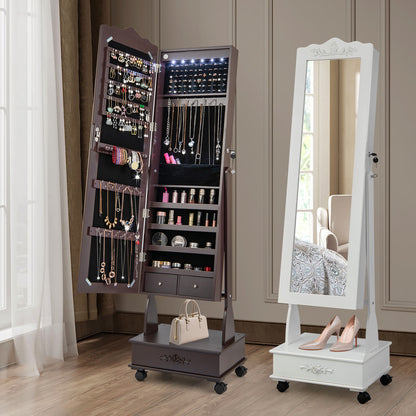 Jewelry Cabinet Armoire Freestanding, Lockable Jewelry Organizer with 3-position Adjustable Angle