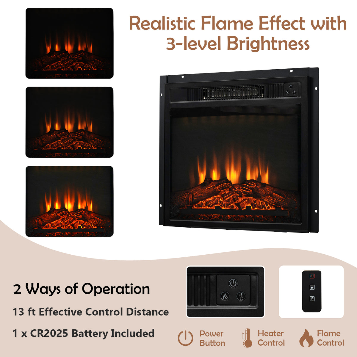 Corner Fireplace TV Stand with LED Lights for TVs up to 50”, Modern Entertainment Center with Electric Fireplace