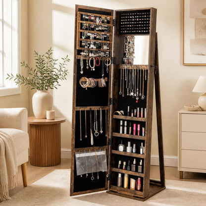 Jewelry Cabinet with Full-length Mirror, Jewelry Storage Organizer with Makeup Mirror