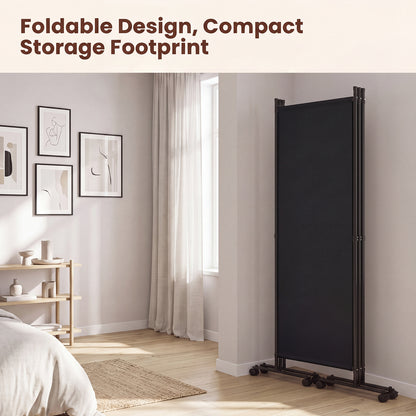 4 Panel Folding Room Divider, 6FT Rolling Privacy Screen with Lockable Wheels