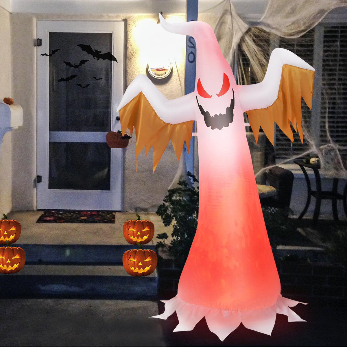 6FT Halloween Inflatable Scary Spooky Ghost, Blow Up Yard Decoration with Built-in Flame Light and Waterproof Blower