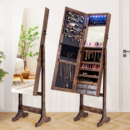 Jewelry Cabinet Freestanding, Lockable Jewelry Armoire Organizer with Full-length Frameless Mirror