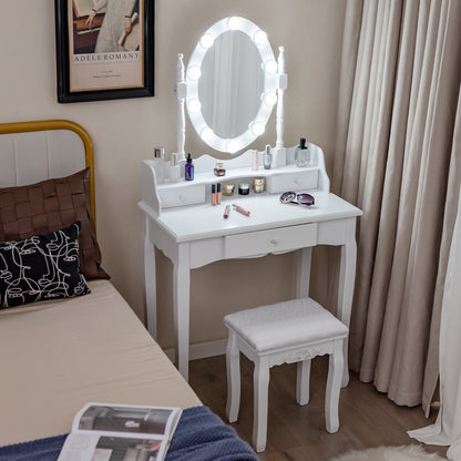 Vanity Table Set with Rotatable Mirror, Makeup Vanity Desk with 3-Color Dimmable LED Lights