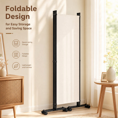 4 Panel Folding Room Divider, 6FT Rolling Privacy Screen with Lockable Wheels