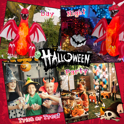 8 FT Halloween Inflatable Fire Dragon, Flash Blow up Lighted Inflatables with Multi-Color Skull