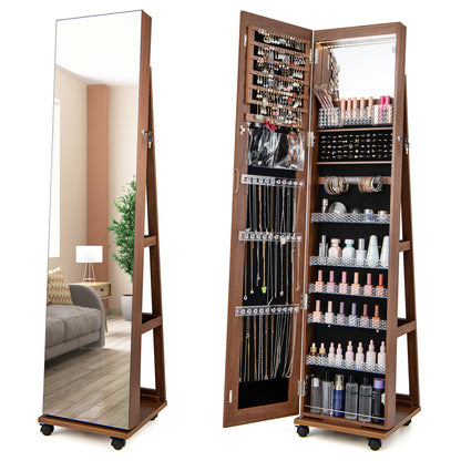Jewelry Cabinet with Full Length Mirror, Lockable Jewelry Storage Organizer with Wheels