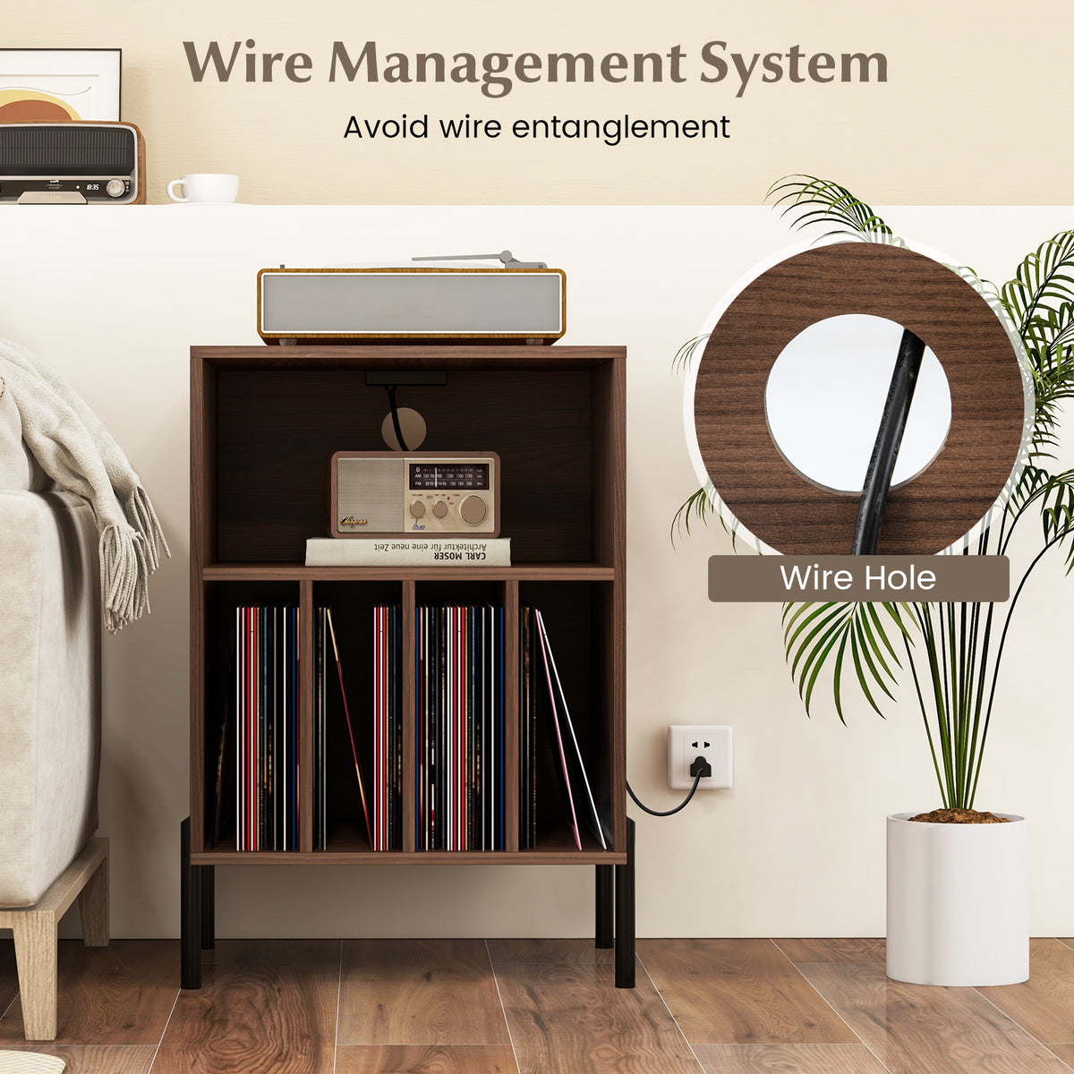 Record Player Stand with Charging Station, Turntable Stand Holds Up to 150 Albums