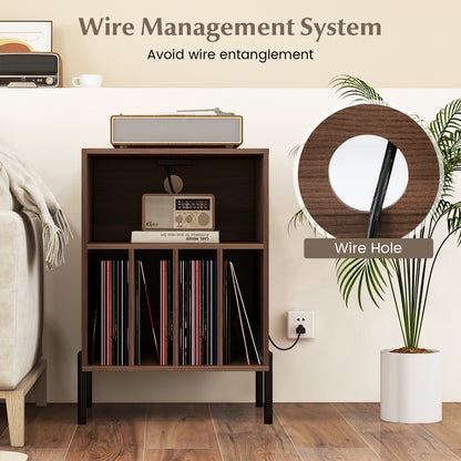 Record Player Stand with Charging Station, Turntable Stand Holds Up to 150 Albums