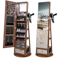 360 Rotating Jewelry Cabinet with Full Length Mirror, Standing LED Jewelry Armoire