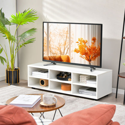 6-Cubby TV Stand for TVs up to 50 Inches, White TV Console Table with Adjustable Shelves