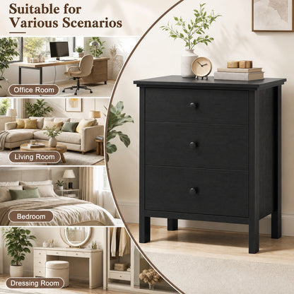 Goflame Modern 3-Drawer Nightstand Wooden Bedside Table