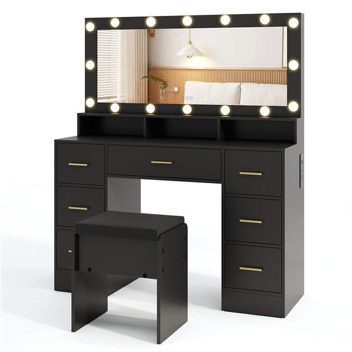 Makeup Vanity Set with Mirror and Lights, Large Dressing Table Set with Charging Station