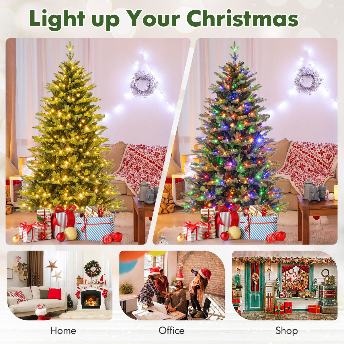 5FT Prelit Artificial Christmas Tree, Hinged Christmas Tree with 250 LED Lights