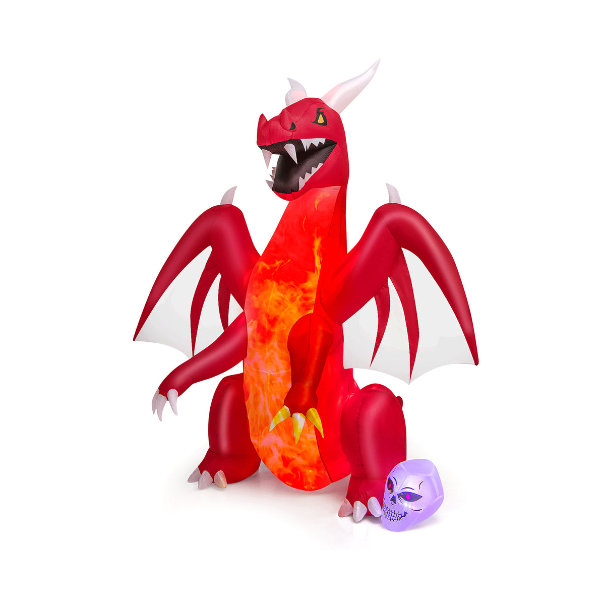 8 FT Halloween Inflatable Fire Dragon, Flash Blow up Lighted Inflatables with Multi-Color Skull