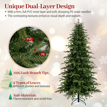 6FT/7.5FT/8FT Pre-lit Artificial Christmas Tree, Hinged Xmas Tree with 1195 Branch Tips